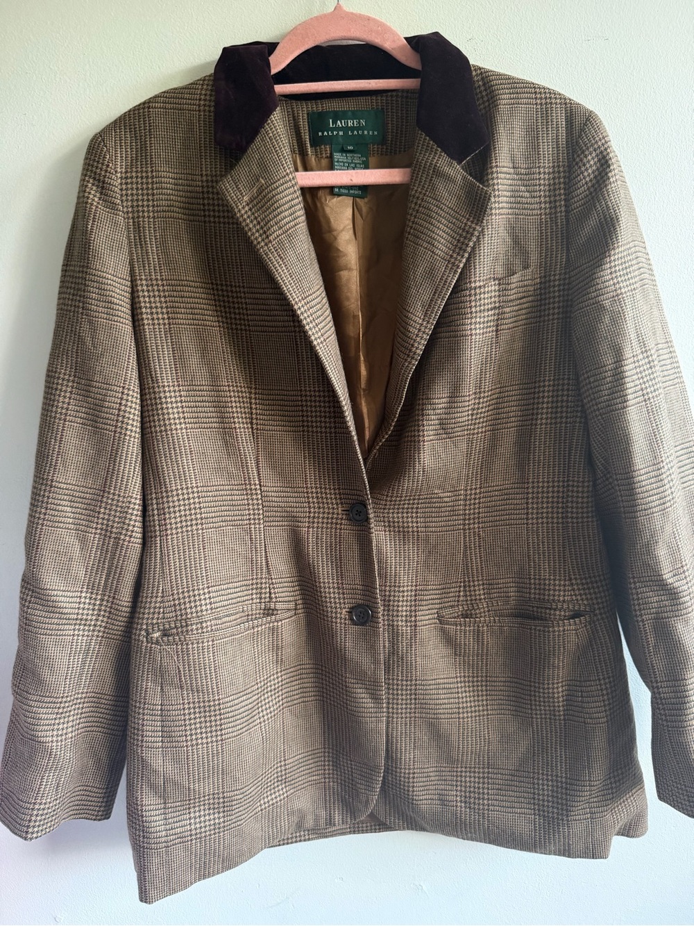 Ralph Lauren Brown Plaid Blazer with Dark Contrast Collar
